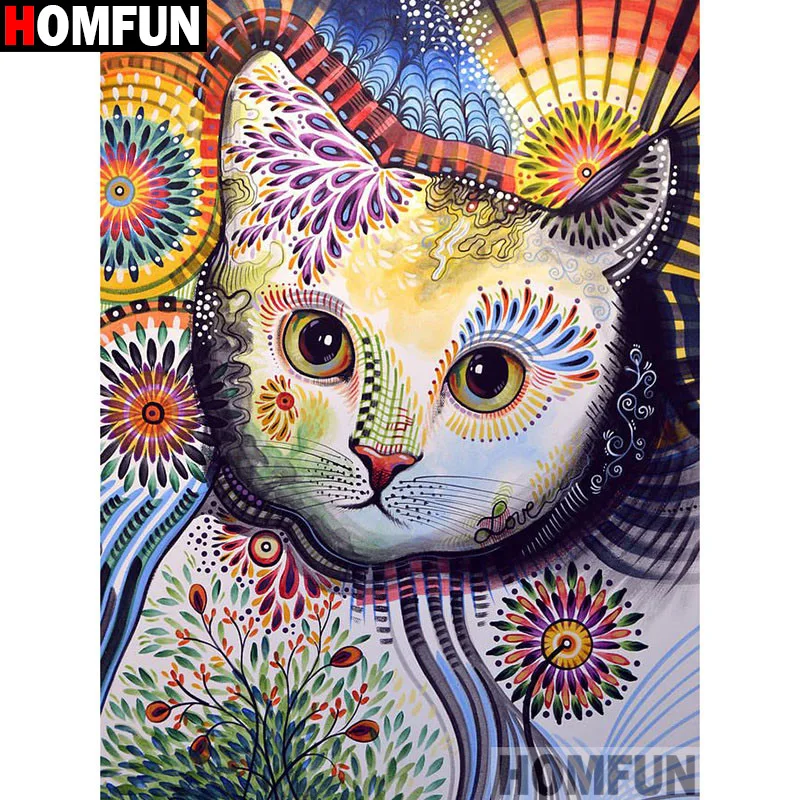

HOMFUN Full Square/Round Drill 5D DIY Diamond Painting "Color cat" 3D Embroidery Cross Stitch 5D Home Decor A13042