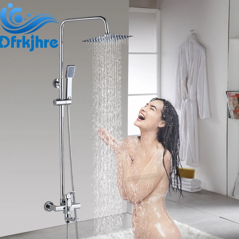 

8 inch 10 inch 12 inch Rainfall Shower Head Chrome Wall Mounted 360 degree Rotated Bathtub Bathroom Shower Faucet