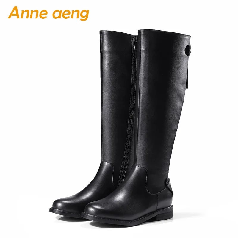 

2019 New Winter Women Knee-High Boots Genuine Leather Middle Heels Zip Sexy Ladies motorcycle boots black women shoes size 33-42