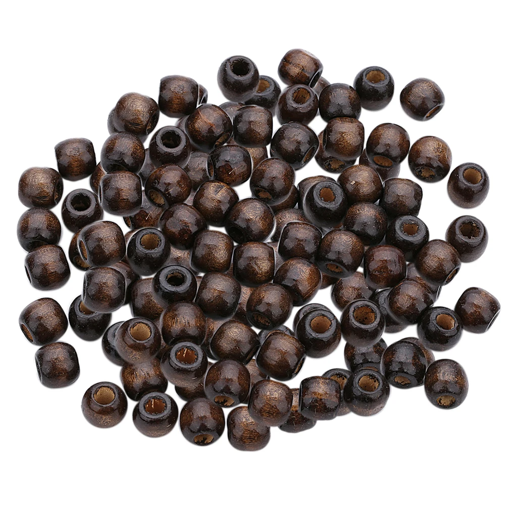 100pcs Coffee Wood Barrel European Large Hole Loose Beads Charms for DIY Bracelet Necklace Jewelry Making Crafts