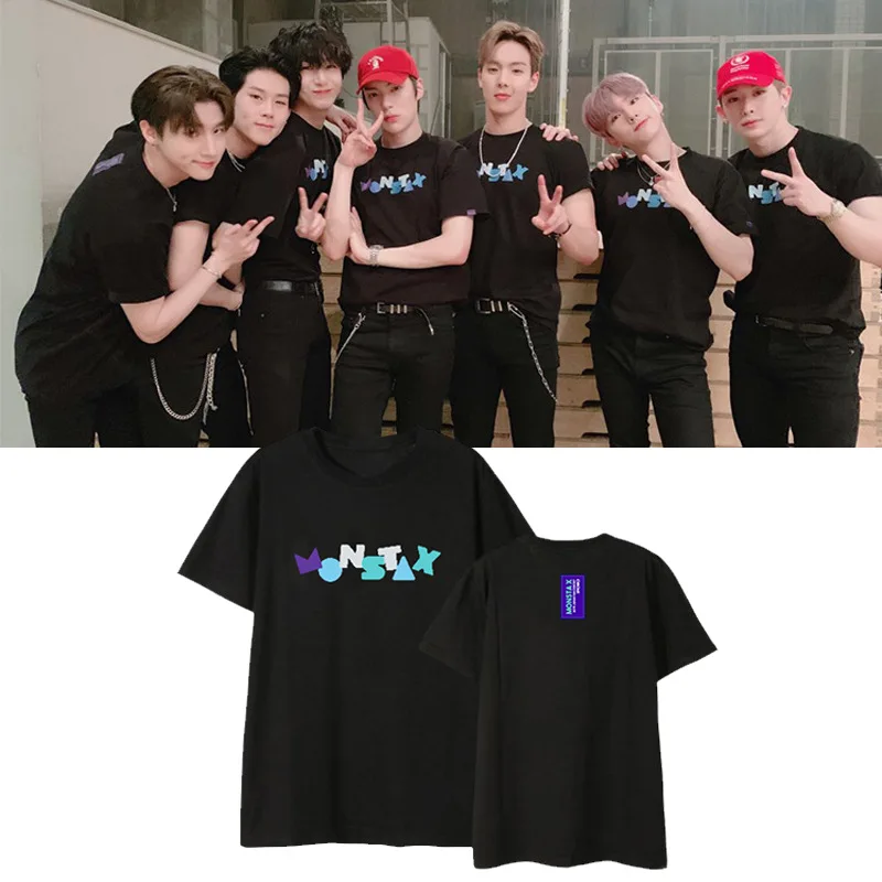 Новый kpop World tour японский веер aid футболка с коротким рукавом Monsta x Футболка принтом