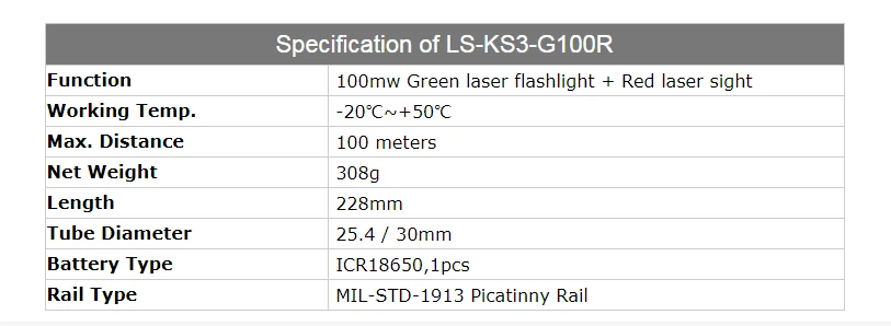 Лазерный светильник Laserspeed для охоты 100 МВт Многофункциональный Военный зеленый лазерный указатель и 5 мВт красный лазерный прицел