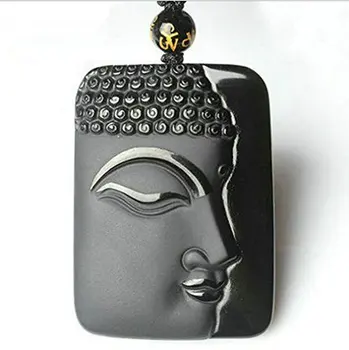 

Koraba Fine Jewelry Natural Obsidian Guanyin Jade Pendant Sakyamuni Peace Necklace Free Shipping