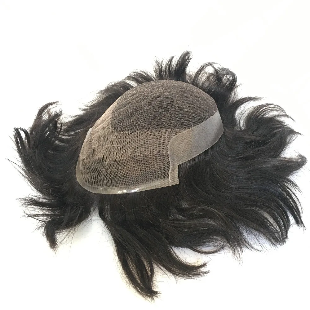 Eversilky Швейцарский Синтетические волосы на кружеве Pu назад мужские тупею отбеленные узлы человеческих волос парики замены волос систем
