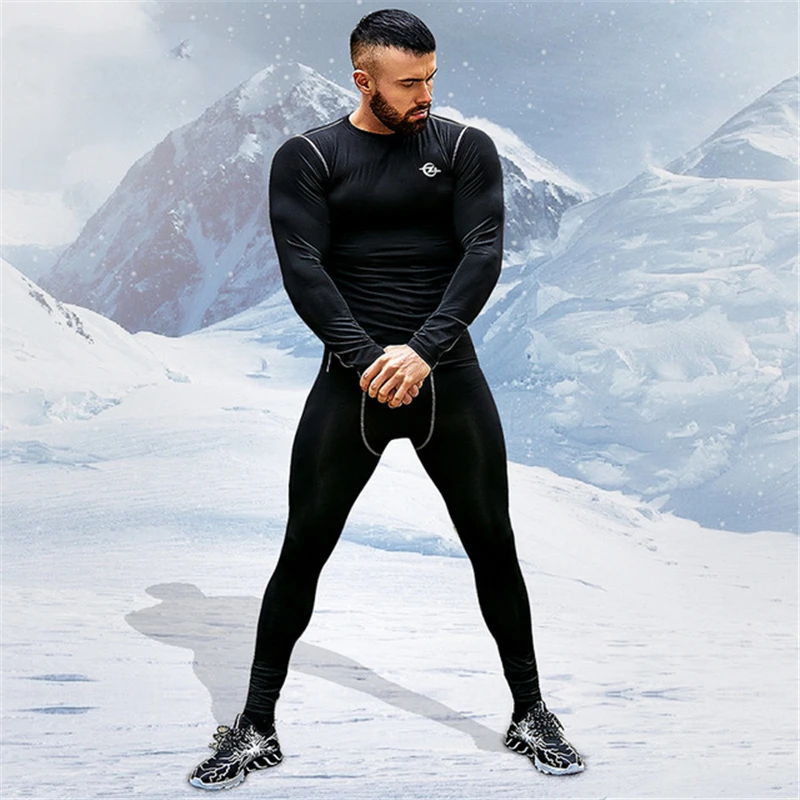 

Men's New Outdoor Sports Thermal Shaping Suits Anti Coldness Elastic Breathable Fleece Jackets & Trousers Combination
