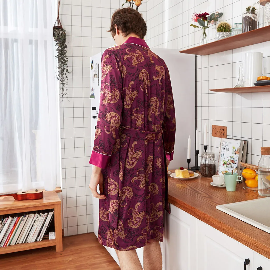 Для мужчин моделирование шелк Print Pajama неглиже халат шорты комплект атласные шорты комплект Человек Осень легкая Пижама