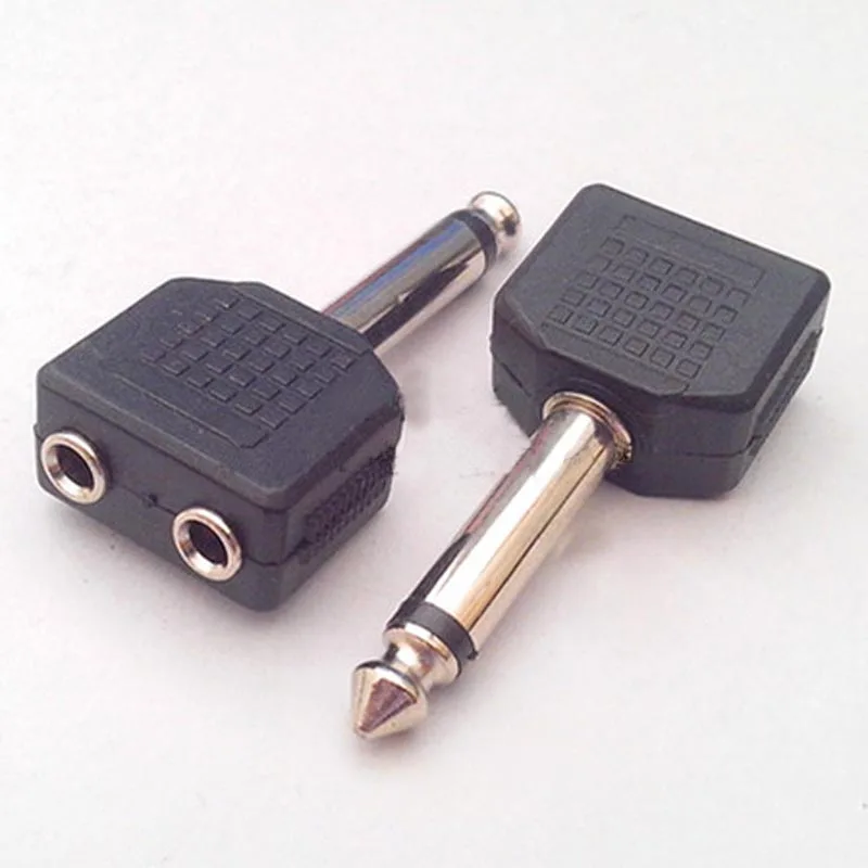 10pcs Audio Cable Connector Jack 6.35mm Mono Plug to Two Small Core,6