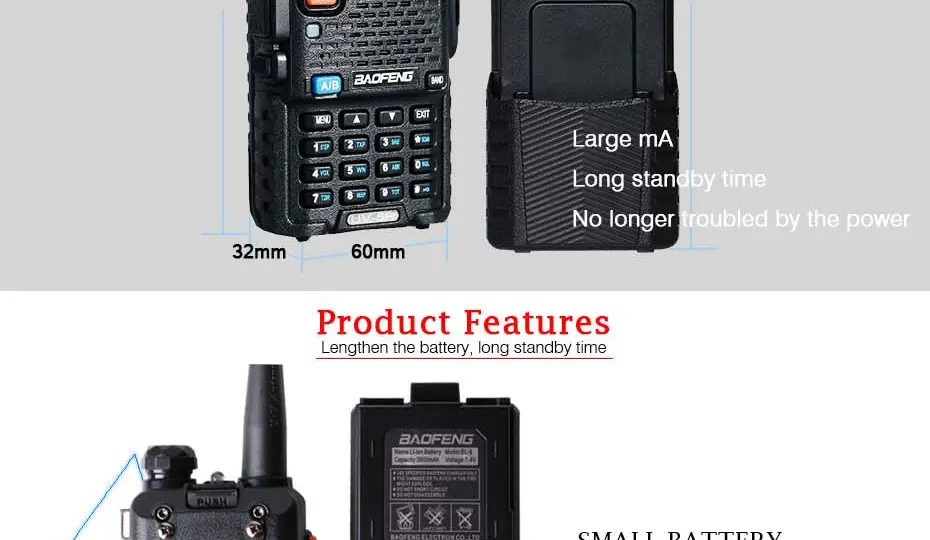 Baofeng UV-5R Двухдиапазонная рация VHF& UHF132-174MHz/400-520MH с аккумулятором 3800mAh UV 5R 5W передатчик двухстороннее радио