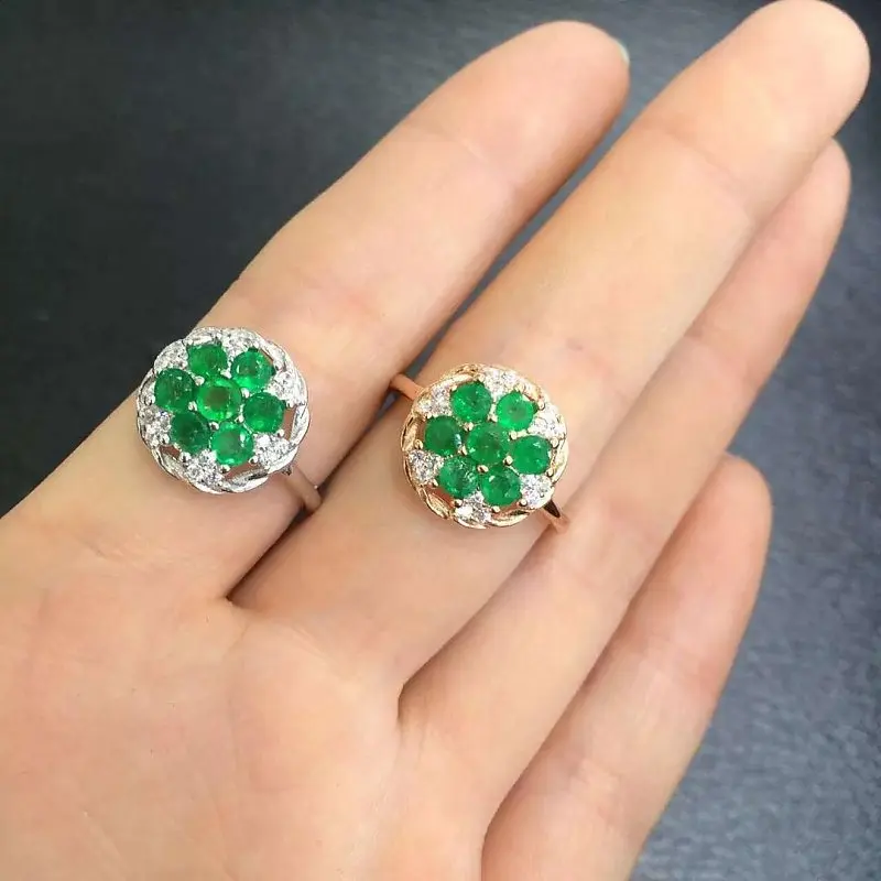 

Real New Arrival Qi Xuan_Fashion Jewelry_Colombia Green Stone Flower Rings_Rose Gold Color Woman Rings_Factory Directly Sales