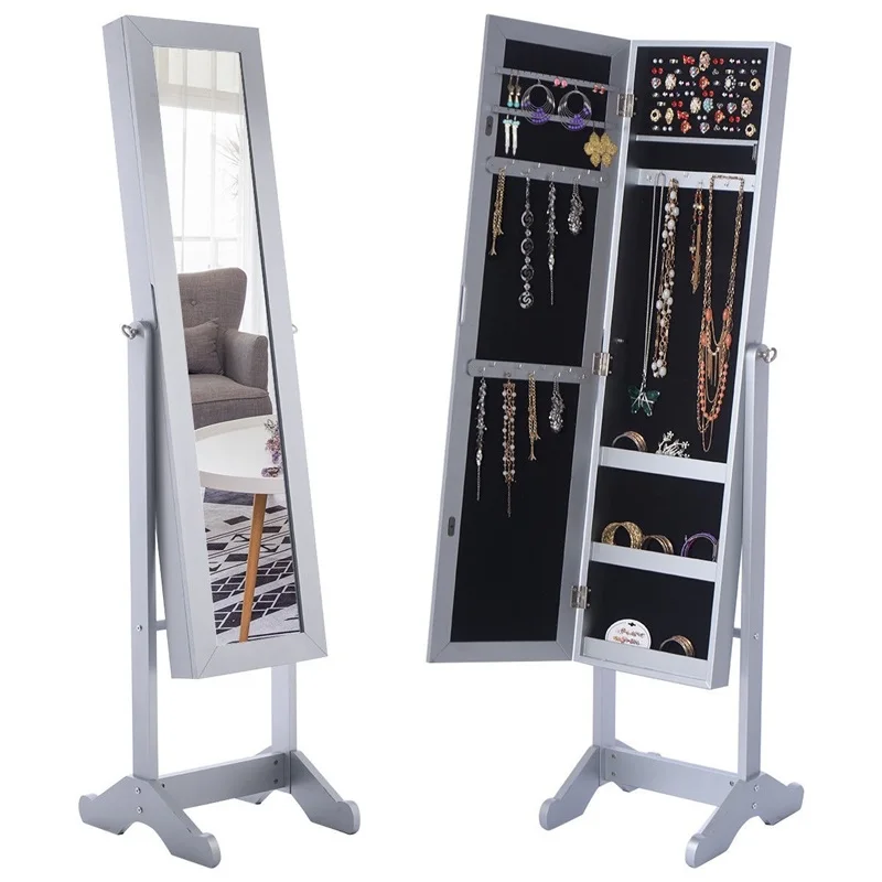 

145*39*34cm Mirrored Jewelry Armoire Cabinet Powerful Organizer Storage Box with Stand Makeup Mirrors Armoire HB84526
