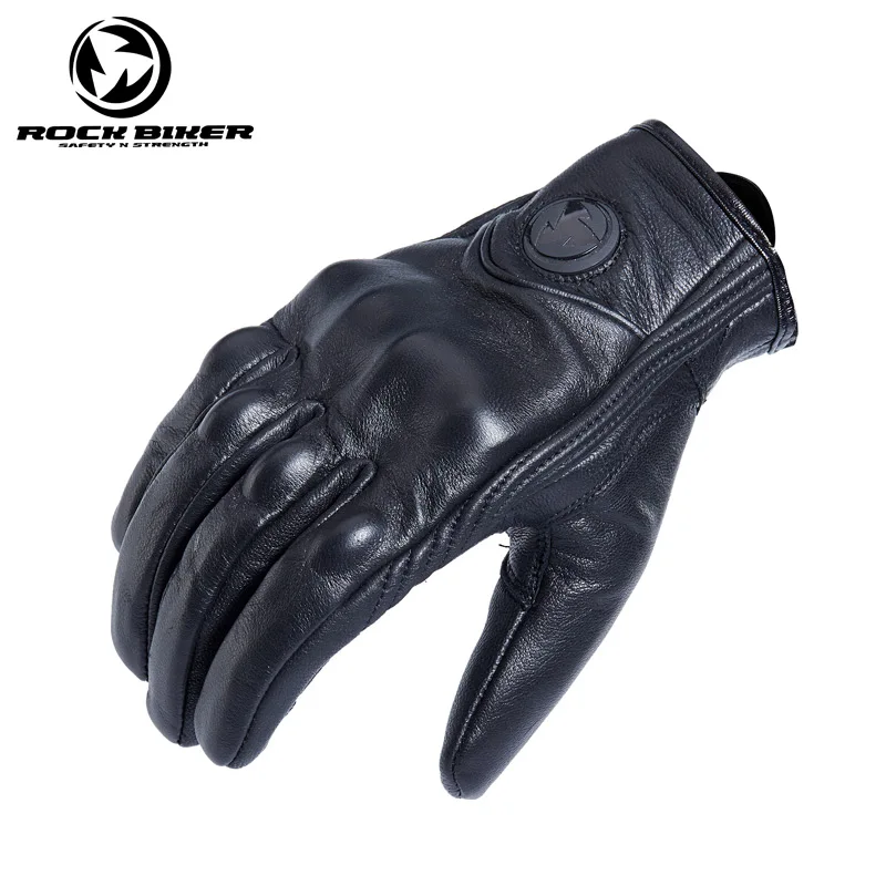ROCKBIKER Guantes moto Motorcycle Glove  Leather real Full Finger Black moto men Gloves Protective Gears Cycling Motocross Glove