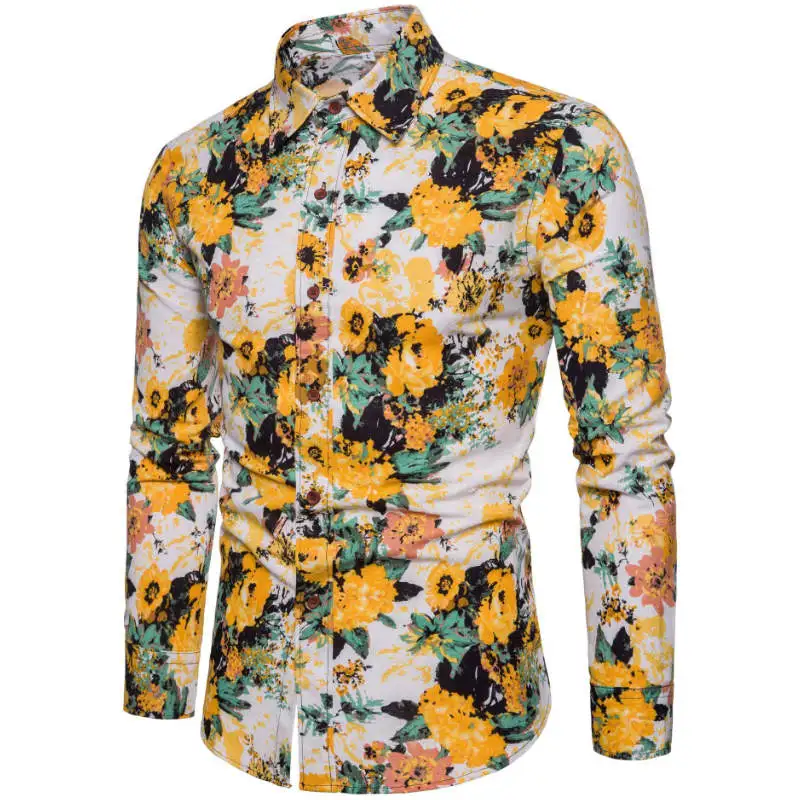 Новая мода Повседневное Для мужчин рубашка с длинным рукавом Европа Стиль рубашка узкого кроя Для мужчин высокого Качественный хлопок цветочные рубашки Для мужчин s одежда 17 - Цвет: CS40