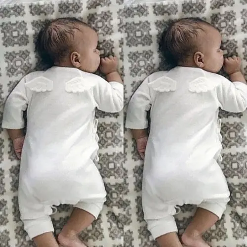 Élégant bébé fille en coton à manches longues nœud volants solide Ange Combinaison Vêtements 