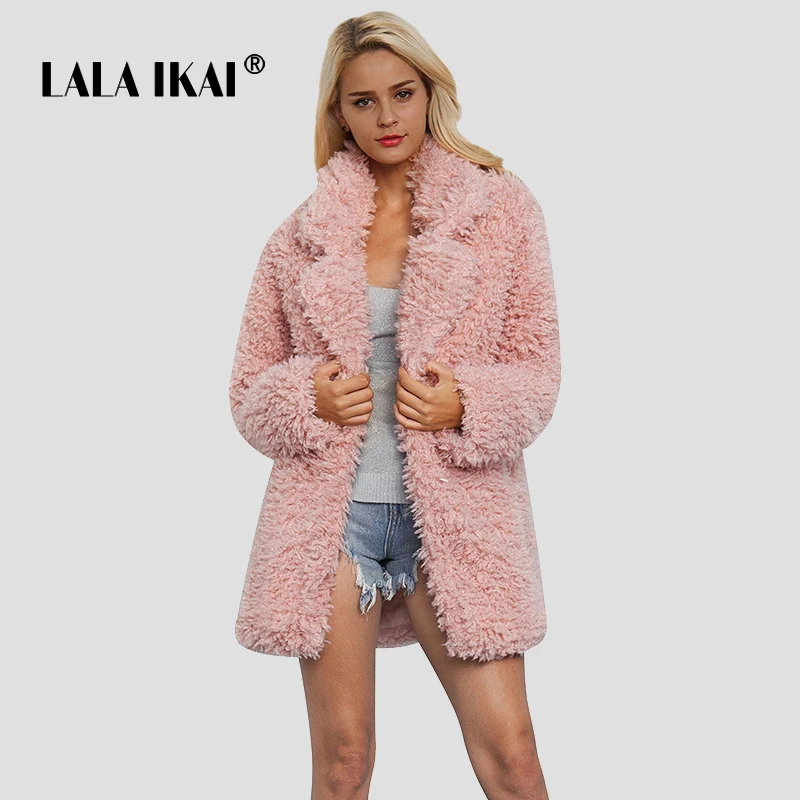 Lalaikai большой размер S M L XL 2XL 3XL Чистый Розовый Пушистый куртка Для женщин тонкий