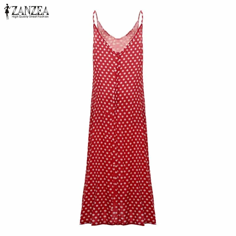 2017 New ZANZEA Summer Dress Fashion Women Dress Strapless Polka Dot Loose Beach Long Maxi Dress Vintage Vestidos Plus Size 26