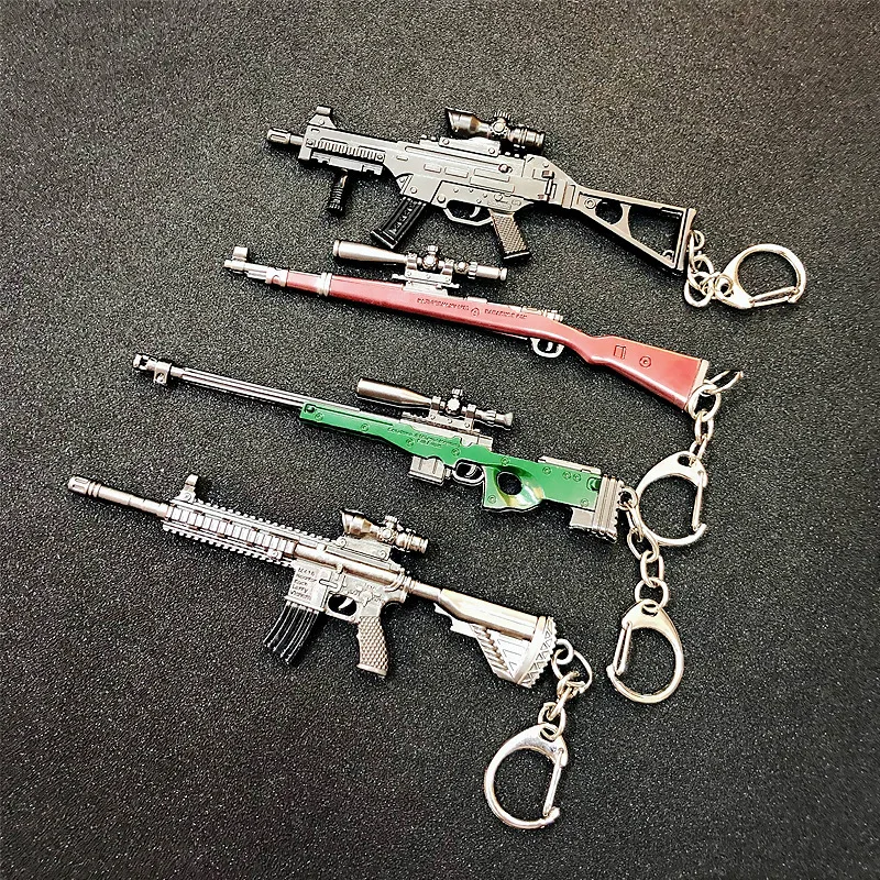 

High Quality PUBG Arms Mini Model Metal Keychains 98K AWM Pan Toy Key Ring Car Purse Men Pendant Key Chains Holder Trinkets Gift