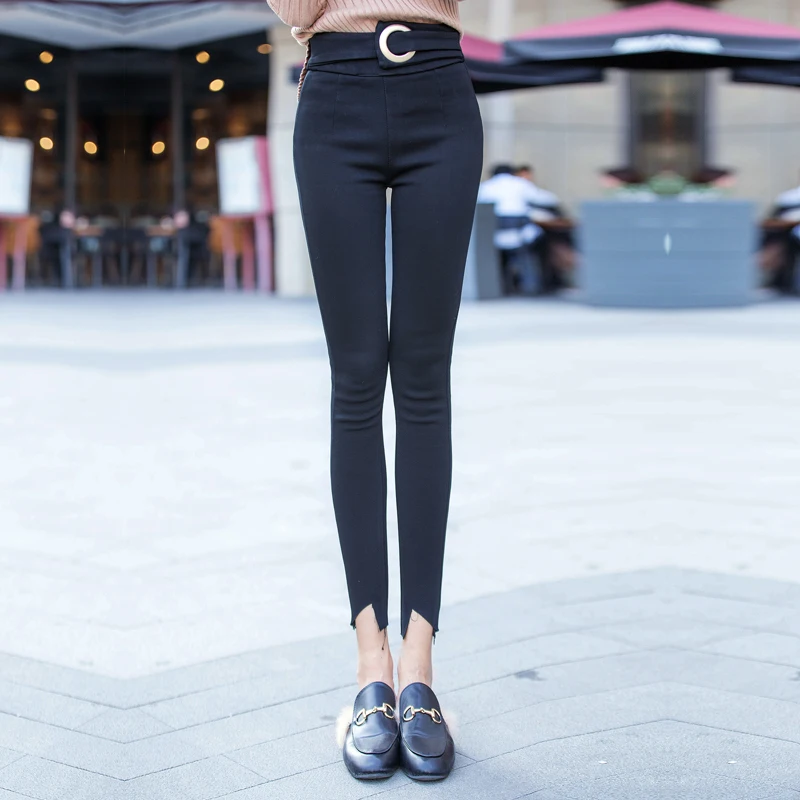 Новая версия узких штанов с высокой талией, Необычные брюки, бархатные черные карандаши, девять штанов