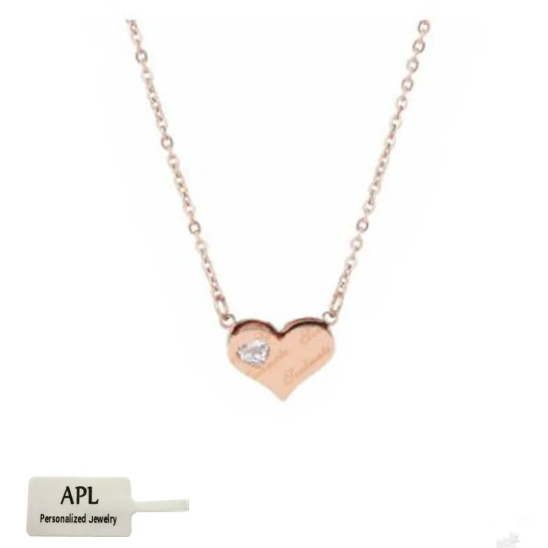 

APL - Fashion Charm Female Jewelry Stainless Steel Heart-shaped Key Insert Stone Love Necklace Pendant