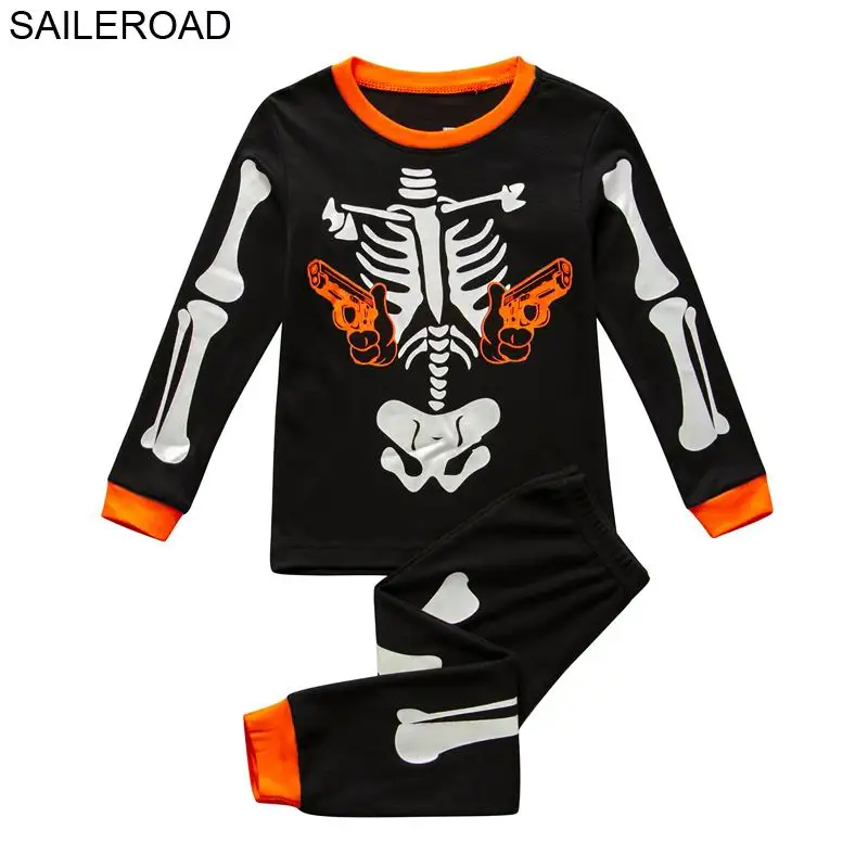 SAILEROAD/Детские хлопковые пижамы с принтом «Хеллоуин» и «кости»; осенние пижамные комплекты для девочек; детская одежда для сна; детская одежда из хлопка - Цвет: 3599 same picture