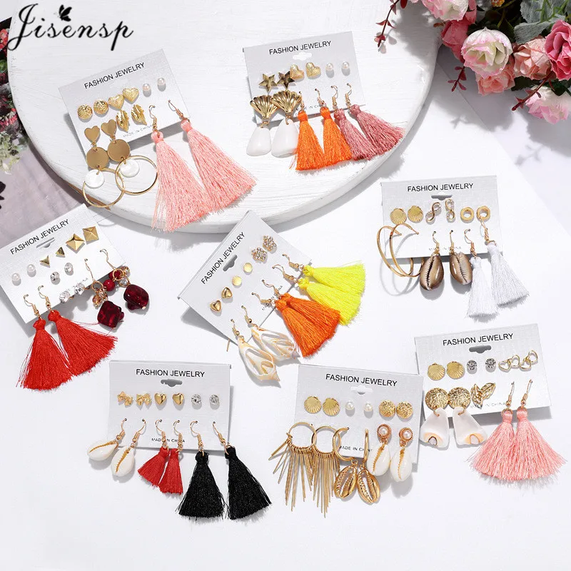 

Jisensp Vintage Long Tassel Earrings for Women Lady Fashion Bohemian Shell Statement Fringe Dangle Women Earring 2019 Jewelry