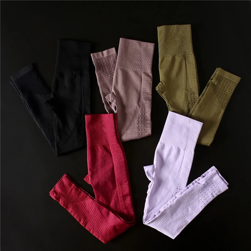 Online Hollow Out Fitness Leggings mujeres Flexible sin costura Jogger Sport Tights cómodo ensanchar cintura Yoga entrenamiento Pantalones deportivos