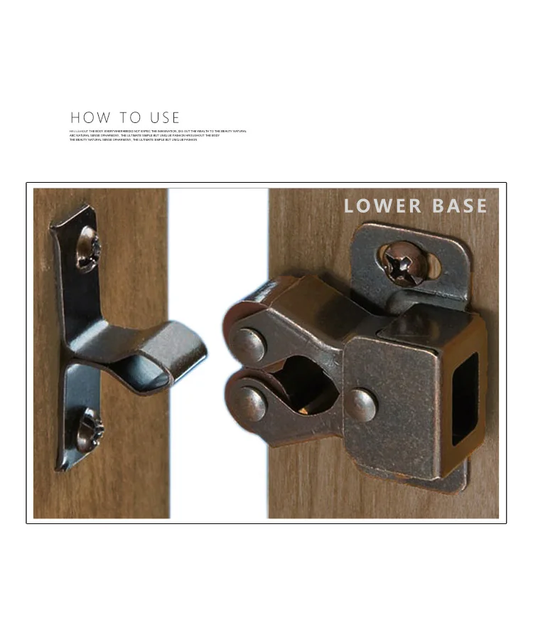 iron material antique copper color Roller Catches Cupboard Cabinet Door Latch Twin Double Catches with striker and free Screws