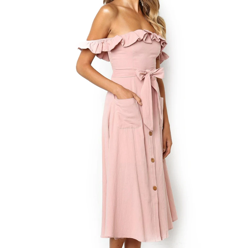 

Newly Women Lady Off Shoulder Ruffle Backless Dress Fashion for Summer Party Holiday DOD886