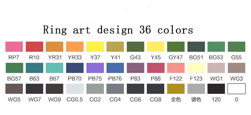 Превосходный набор маркеров с двумя головками для художников, 170 цветов, большое значение, гладкий дизайн, маркер, анимация, эскиз, копические маркеры для рисования - Цвет: 36 ring art