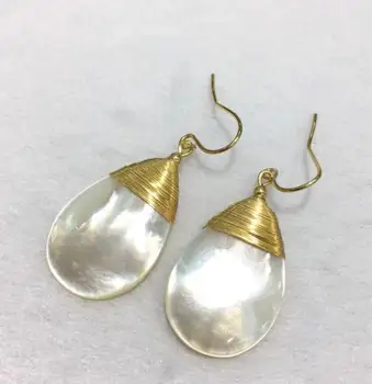 

free shipping charming hand knitte 15-20mm SouthSea shell pearl earring 9k gold