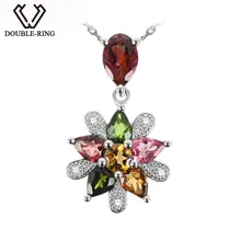 DOUBLE-R красный Подвески Для женщин реальные Турмалин 925 Серебряный цветок Ожерелья для мужчин Подвески День Святого Валентина Ювелирные украшения CAP02432A