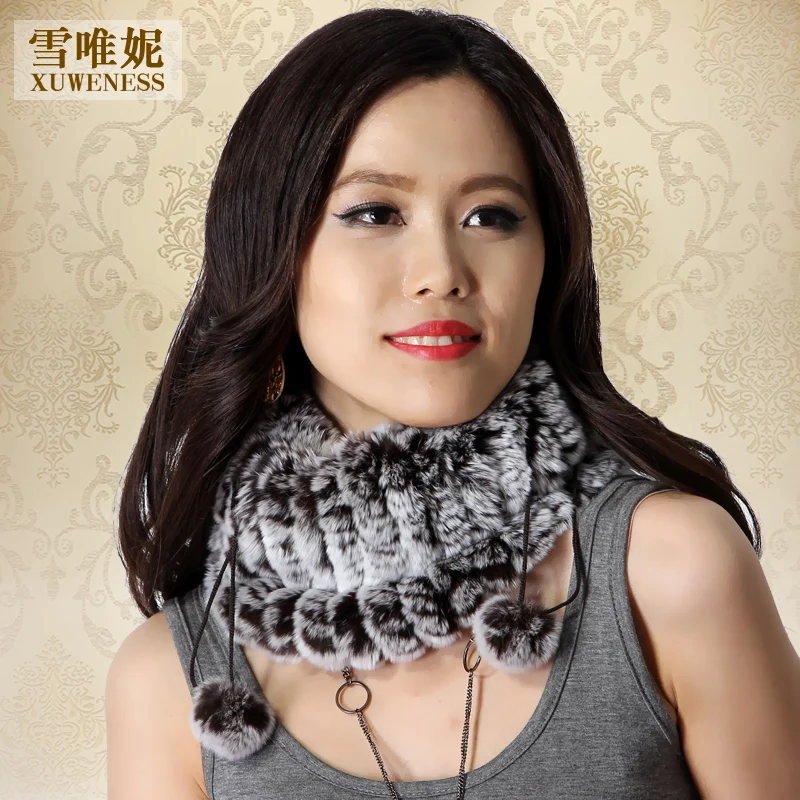

Dual Function Winter Genuine Real Knitted Rex Rabbit Fur Rings Women Fur Neck Muffler Scarf Lady Fur Hats VK1450