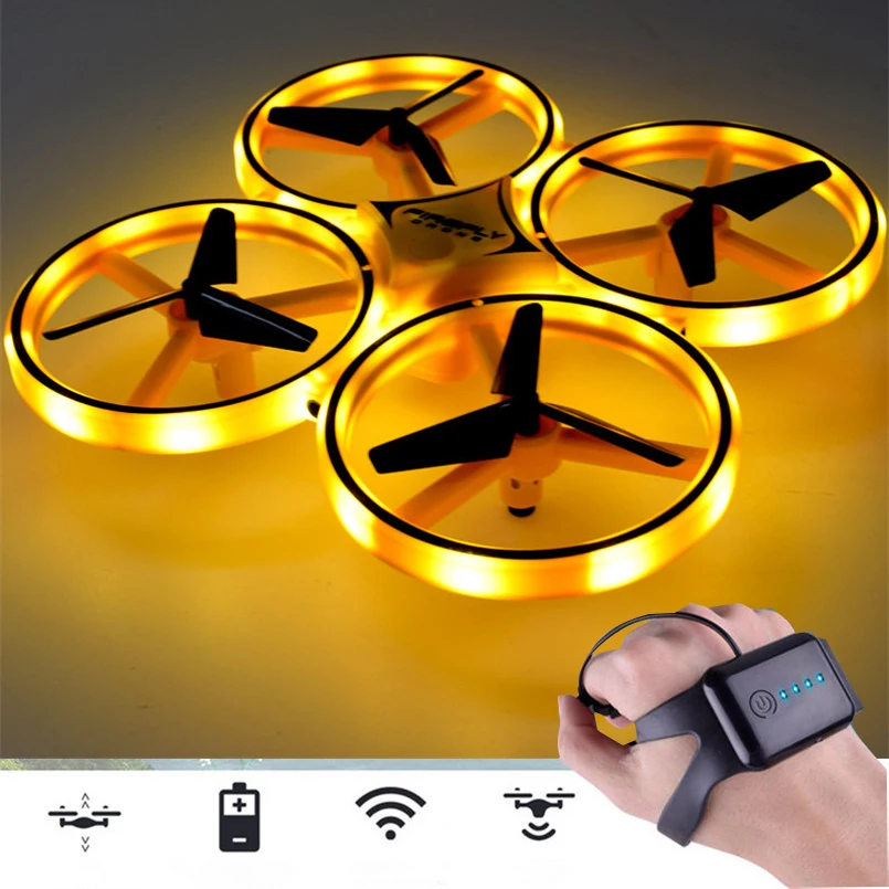

Four-axis Drone Mini Quadcopter Sensing Gesture Interaction Aircraft Radio Controlled Helicopter with Watch Remote Control