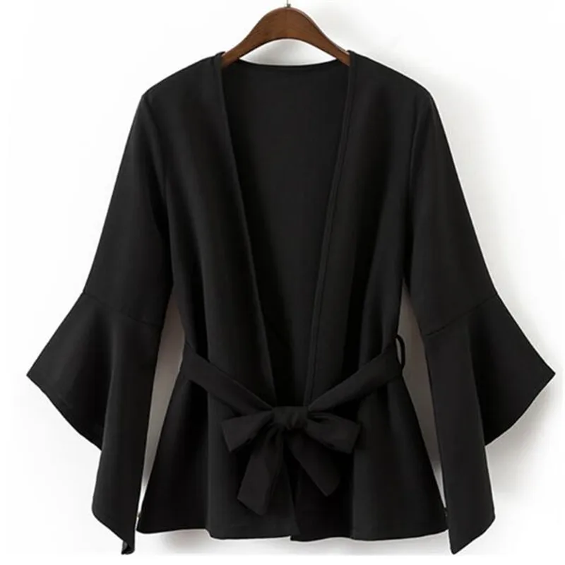 

Free Shipping New 2018 V-Neck Loose Jacket Women Fashion With Belt Jacket Women Casual Tops Female Ladies