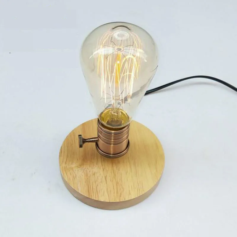 Bedroom Vintage E27 Table Lamp Wood Base Light Dimmer Switch Control