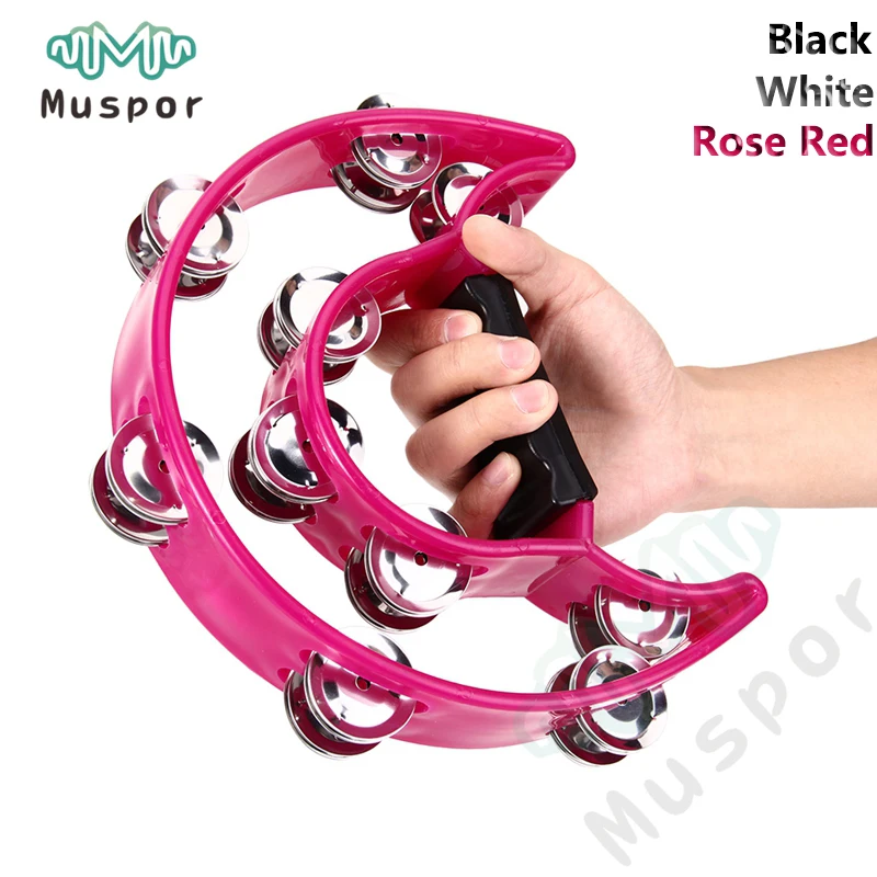 

10" Musical Accompaniment Double Half Moon Tambourine Tamborine Drum Hat Percussion Double Ring Rattles Black / White / Rose Red