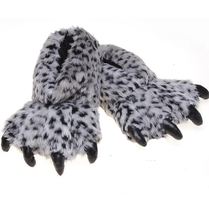 Bear Paw Indoor Slippers Winter Soft Warm Leopard Grain Plush