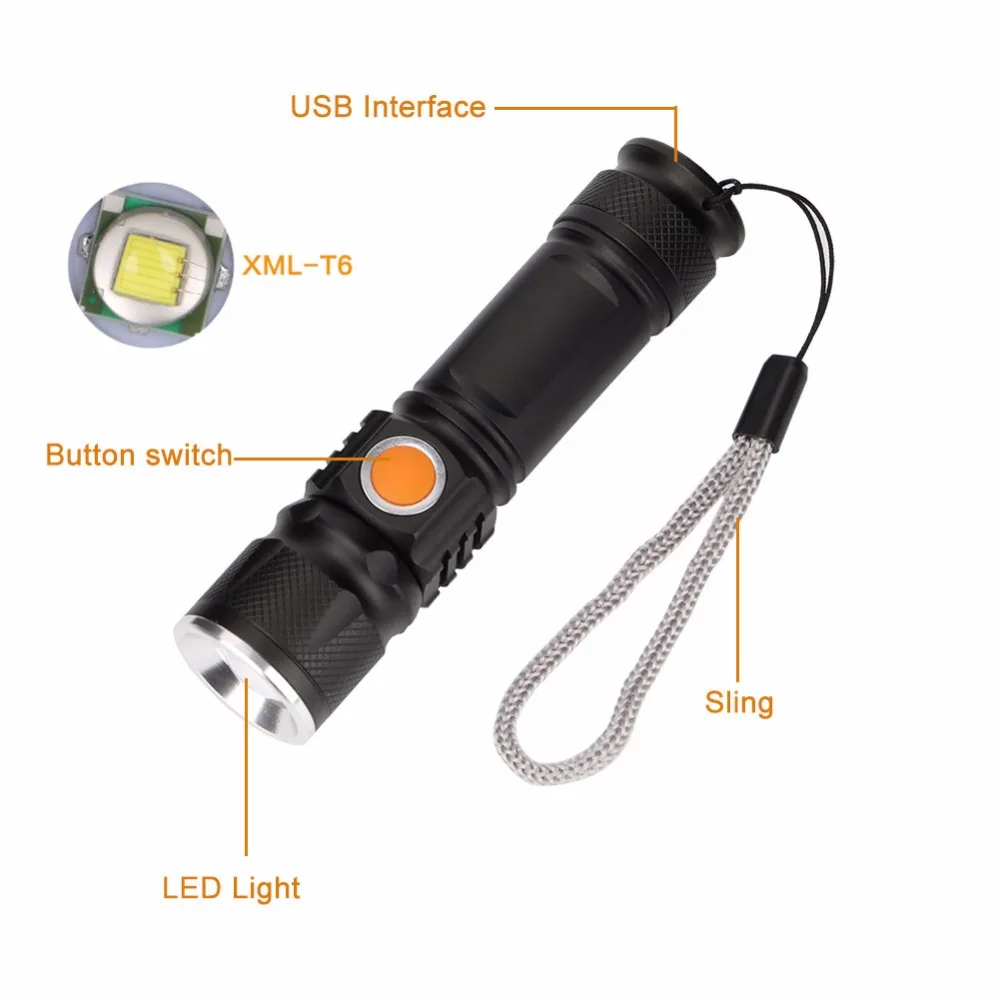 USB флэш-светильник со встроенной батареей XM-L T6 светодиодный фонарь перезаряжаемый Водонепроницаемый флэш-светильник USB фонарь лампа Linternas с 18650