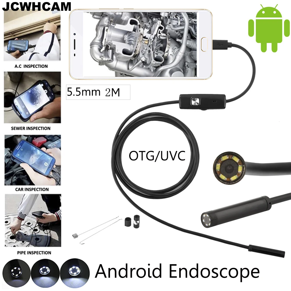 JCWHCAM 5 шт./лот 5,5 мм 2 м мини микро USB Android телефон OTG эндоскоп камера 2 м кабель IP67 Водонепроницаемый Змея Труба Инспекция