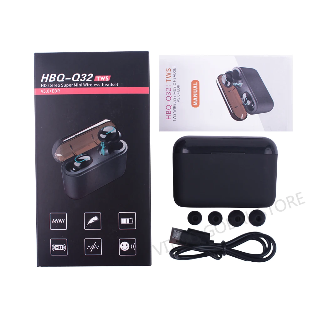 True Bluetooth 5 0 Earphone HBQ TWS Wireless Headphons Sport Handsfree Earbuds 3D Stereo Gaming Headset With Mic Charging Box