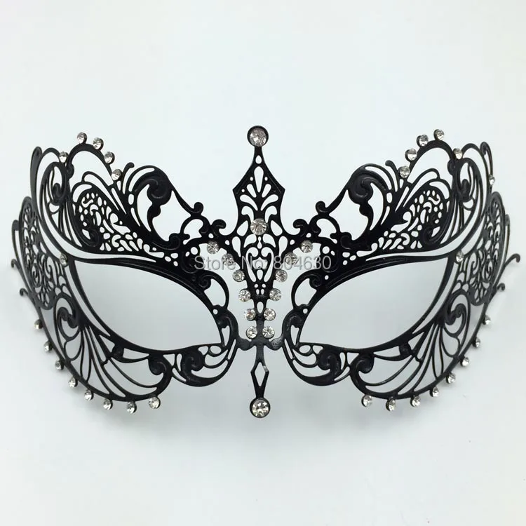 Luxury Black Metal Masks Laser Cut Crystal Princess Masquerade Party Mask Sexy Eye Half Face