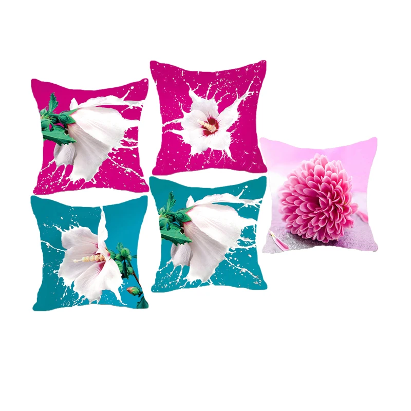 

45x45cm Decorative throw pillow cover case pink and green flower floral cotton linen cushion cover for sofa home decor cojines