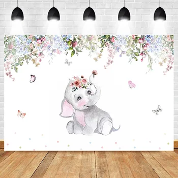 

Elephant Backdrop for Photography Birthday Party Background Baby Princess Shower Backdrops Flowers and Butterflies Studio