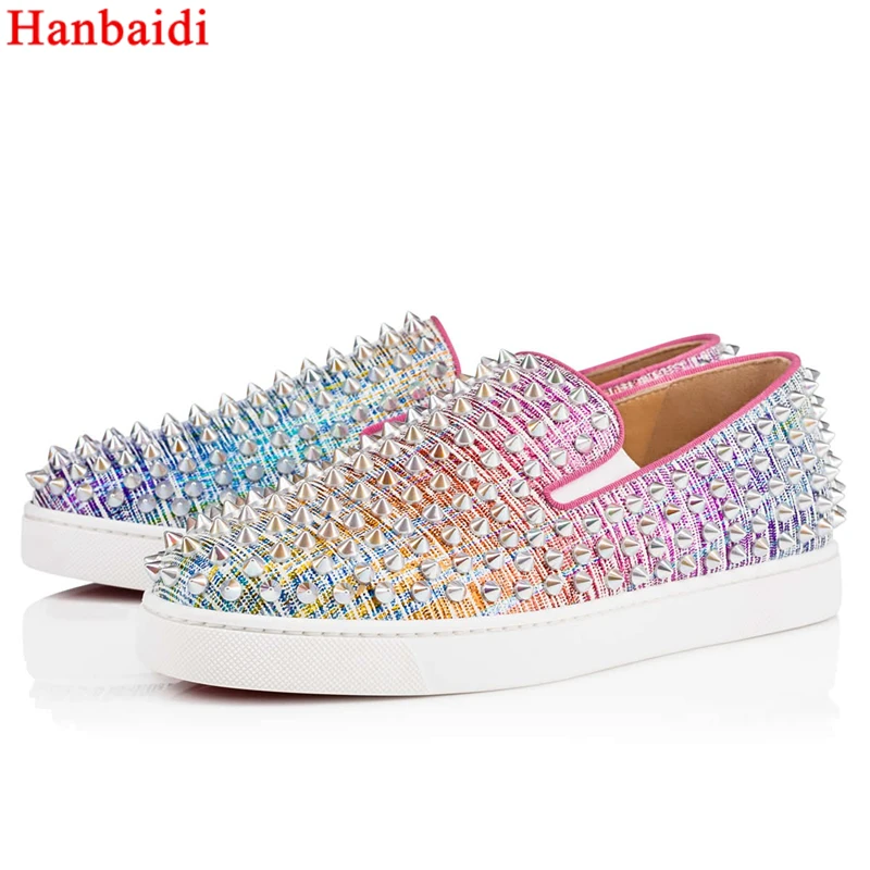 

Hanbaidi Mixed Color Women Loafers Luxury Design Sparkle Rivets Studed Casual Shoes Women Runway Outfit Slip On Flat Shoes Women