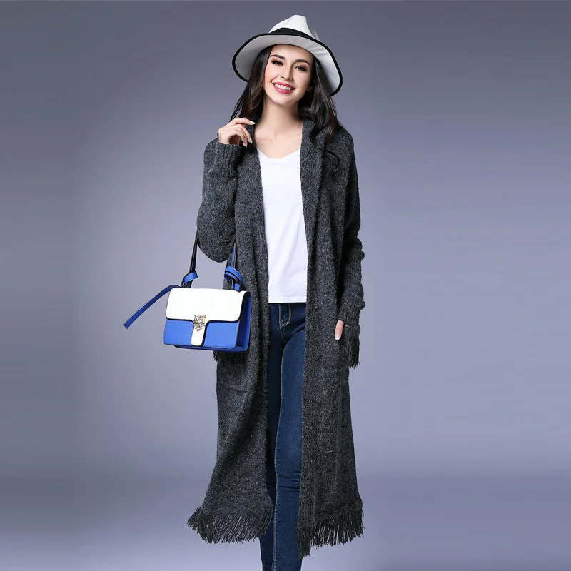 ^Cheap Brand Plus Size Long Sweater 2017 Winter Spring Tassel Knit Long Hoooded Cardigan Sweater Outwear Coat XL-5XL