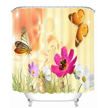 

Beautiful butterfly Pattern 3D Shower Curtain Polyester Fabric Waterproof Shower Curtain Eco-Friendly Bathroom Curtain Home