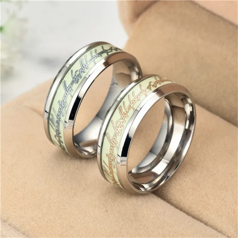 Modyle Green Glow in the Dark Ring for Men Wedding Luminous Ring Male Stainless Steel Wedding Band Ring
