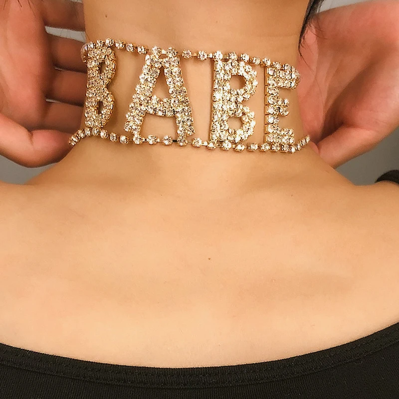 Ожерелье-чокер в стиле панк, стразы, БУКВЕННОЕ ожерелье для женщин, роскошные ювелирные изделия с кристаллами, чокер, ожерелье в стиле Харадзюку, подарок