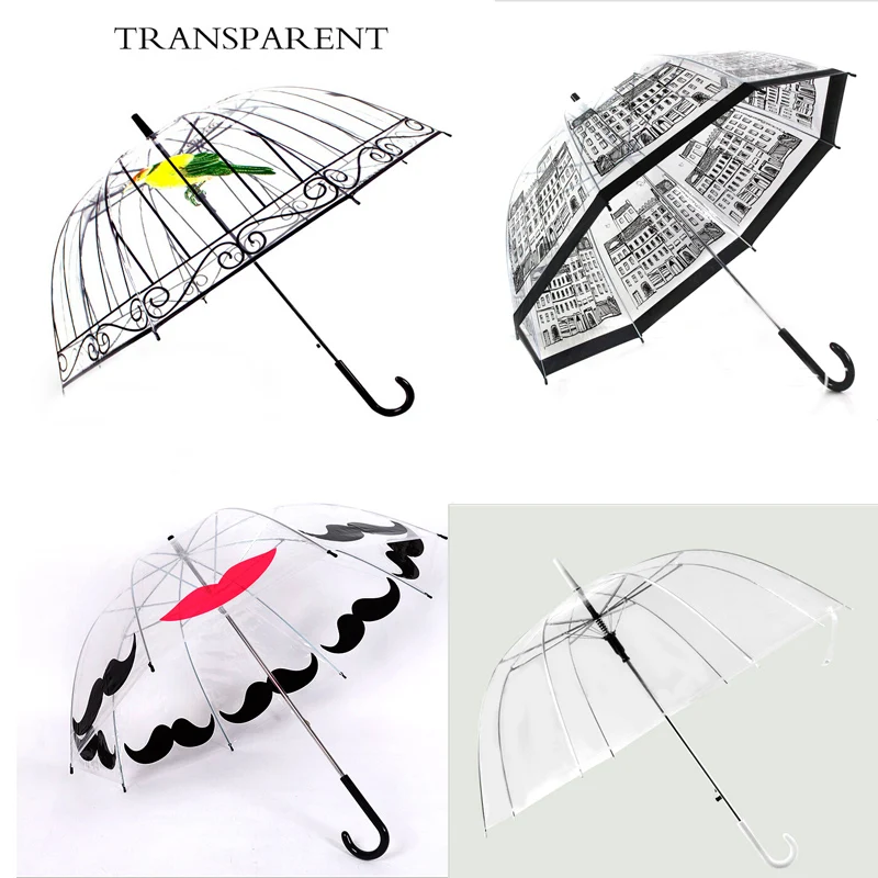 

New Long Handle Transparent Umbrella Creative Semi-automatic Rainy Umbrella Women Girls Outdoor rain protection a gift to mum