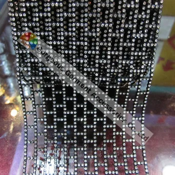 

10yards High quality Square design Black White plastic clear crystal rhinestone mesh trim with SS8 stones Sewing for Clothes