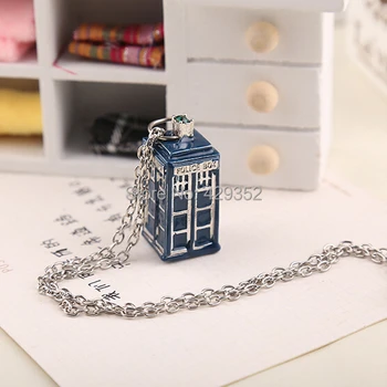 

Free shipping Wholesale 24pcs/lot Blue TARDIS Necklace Doctor Who Pendent Necklace Police Box Necklace